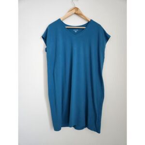 Eileen Fisher Teal Organic Cotton V-Neck Dress | Size M